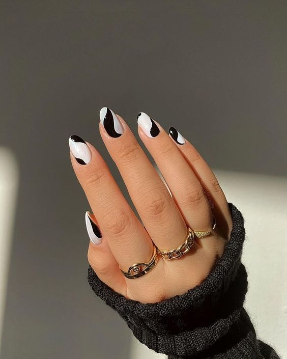 white and black nail designs