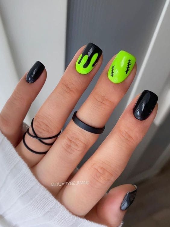 green and black halloween nails