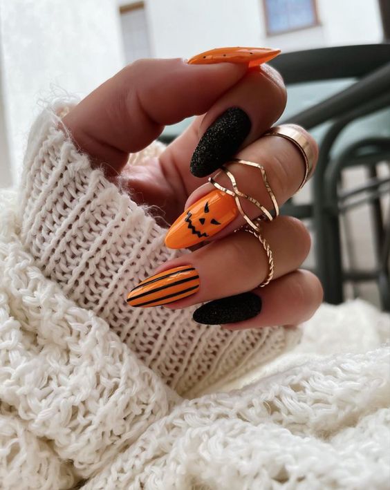 orange and black halloween nails