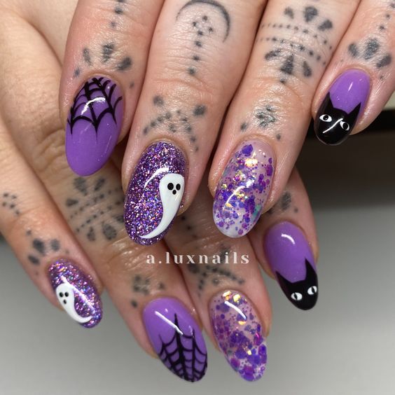 purple and black halloween nails