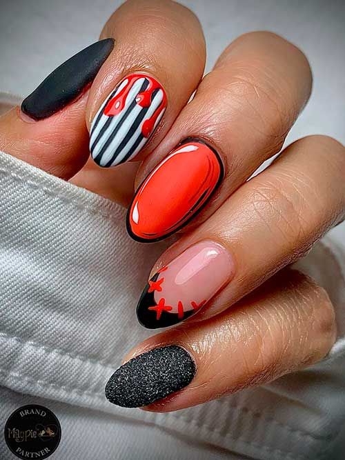 red and black halloween nails