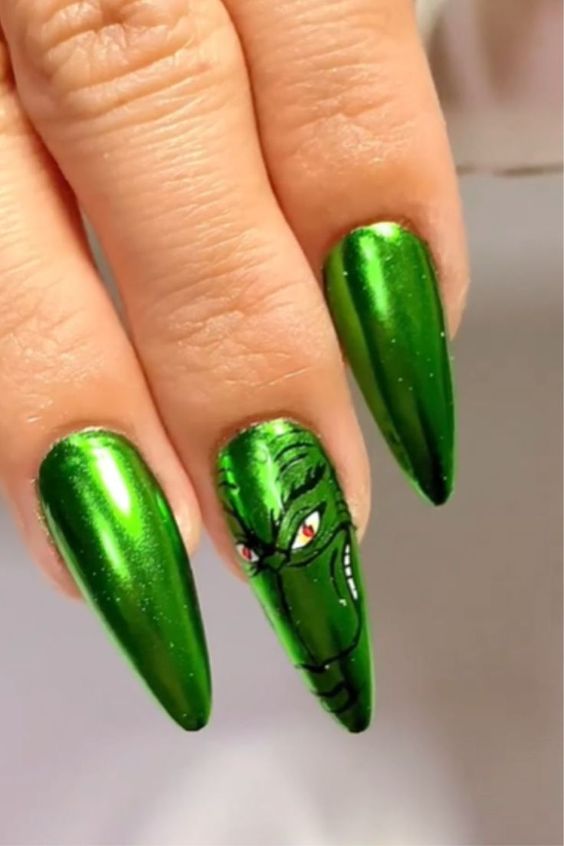 easy grinch nails