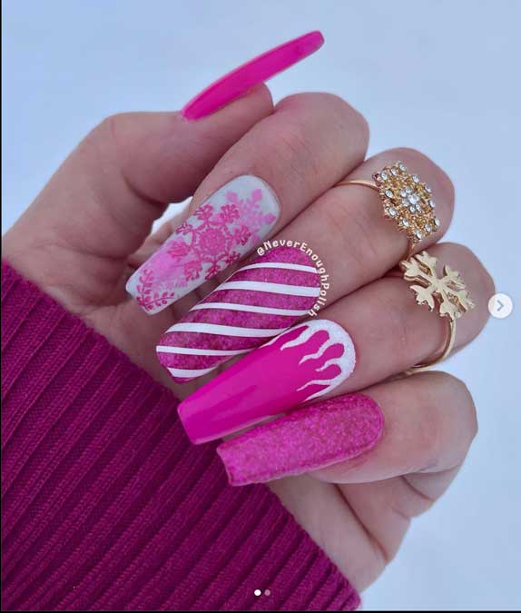 hot pink christmas nails