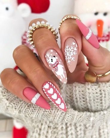 pink acrylic christmas nails