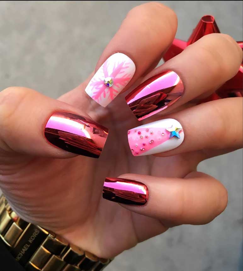 pink christmas nails
