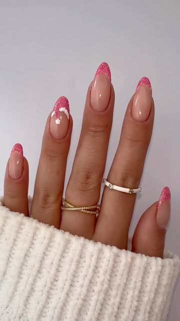 pink glitter christmas nails