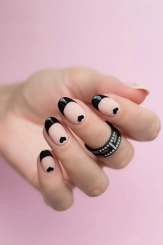 black french tip valentines nails