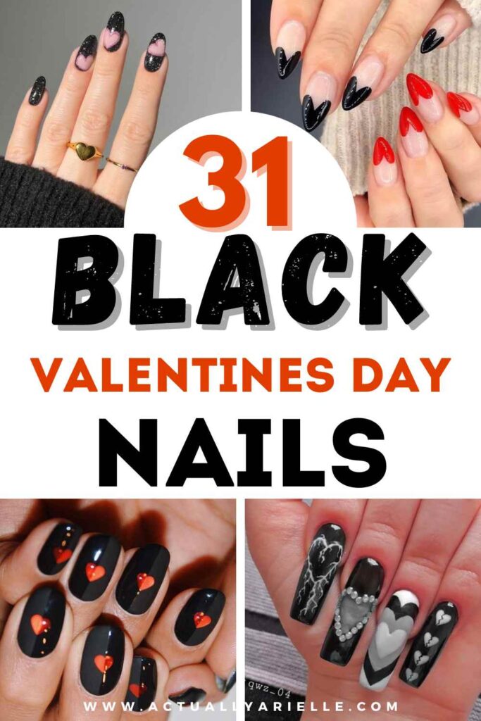 black valentines day nails