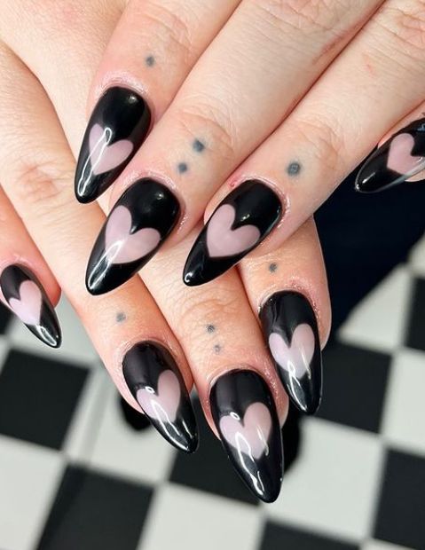 black valentines nails simple