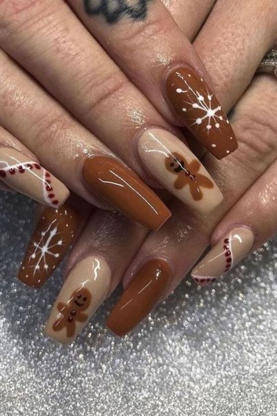 gingerbread nails acrylic