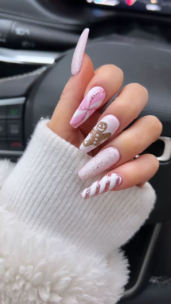 gingerbread nails pink