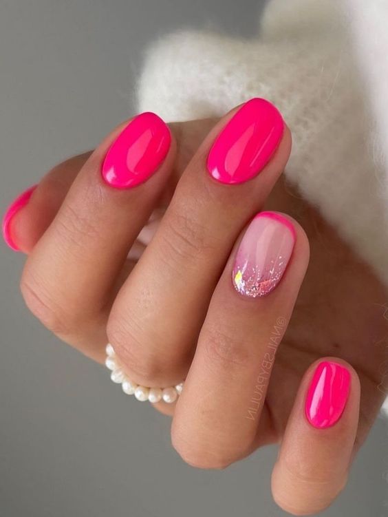 hot pink nail designs simple