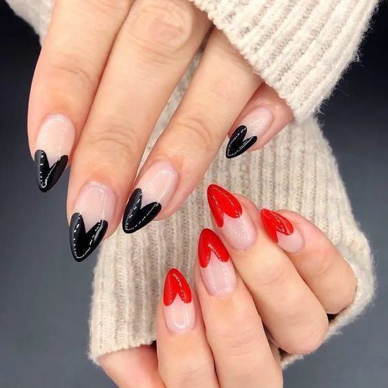 red and black valentines nails