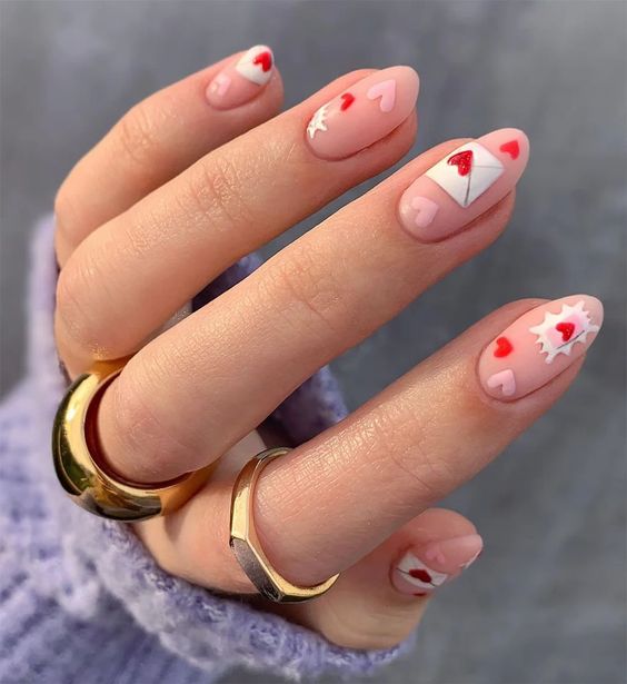 simple almond valentines nails