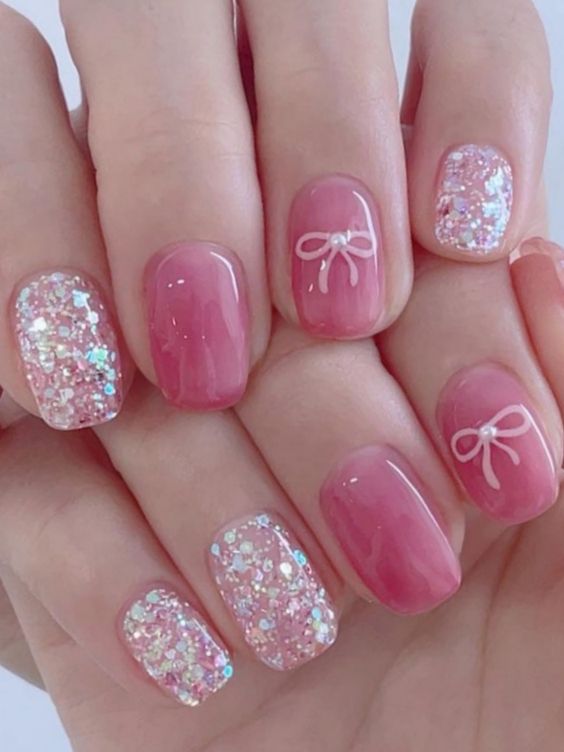 short valentines nails pink