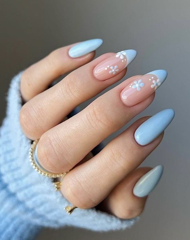 classy spring nails almond blue