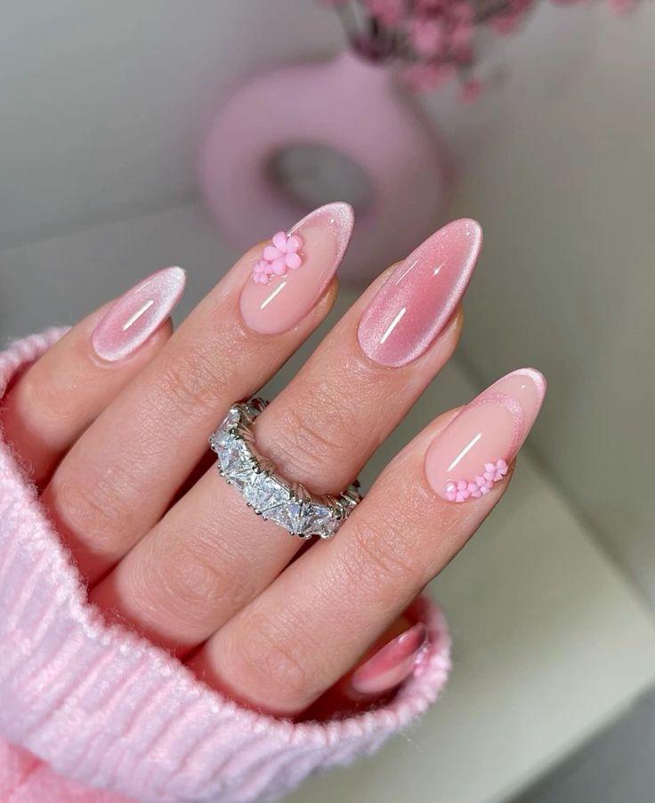 classy spring nails almond pink