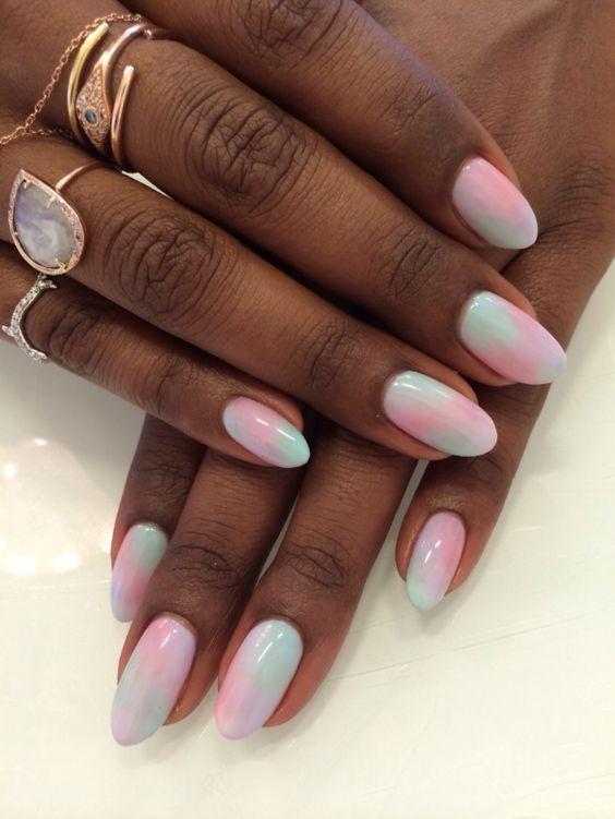 march nail ideas simple pastel ombre gel nails with pink, lavender and blue