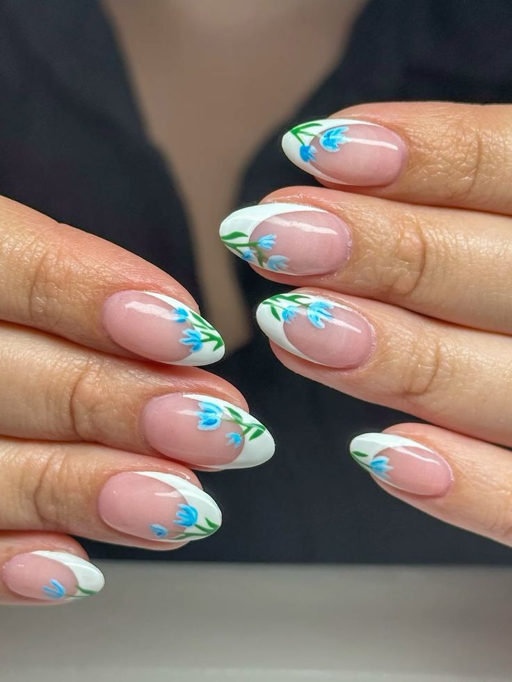 march nails ideas acrylic with tulip flower design
