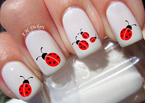 short spring nails design ladybug on white base